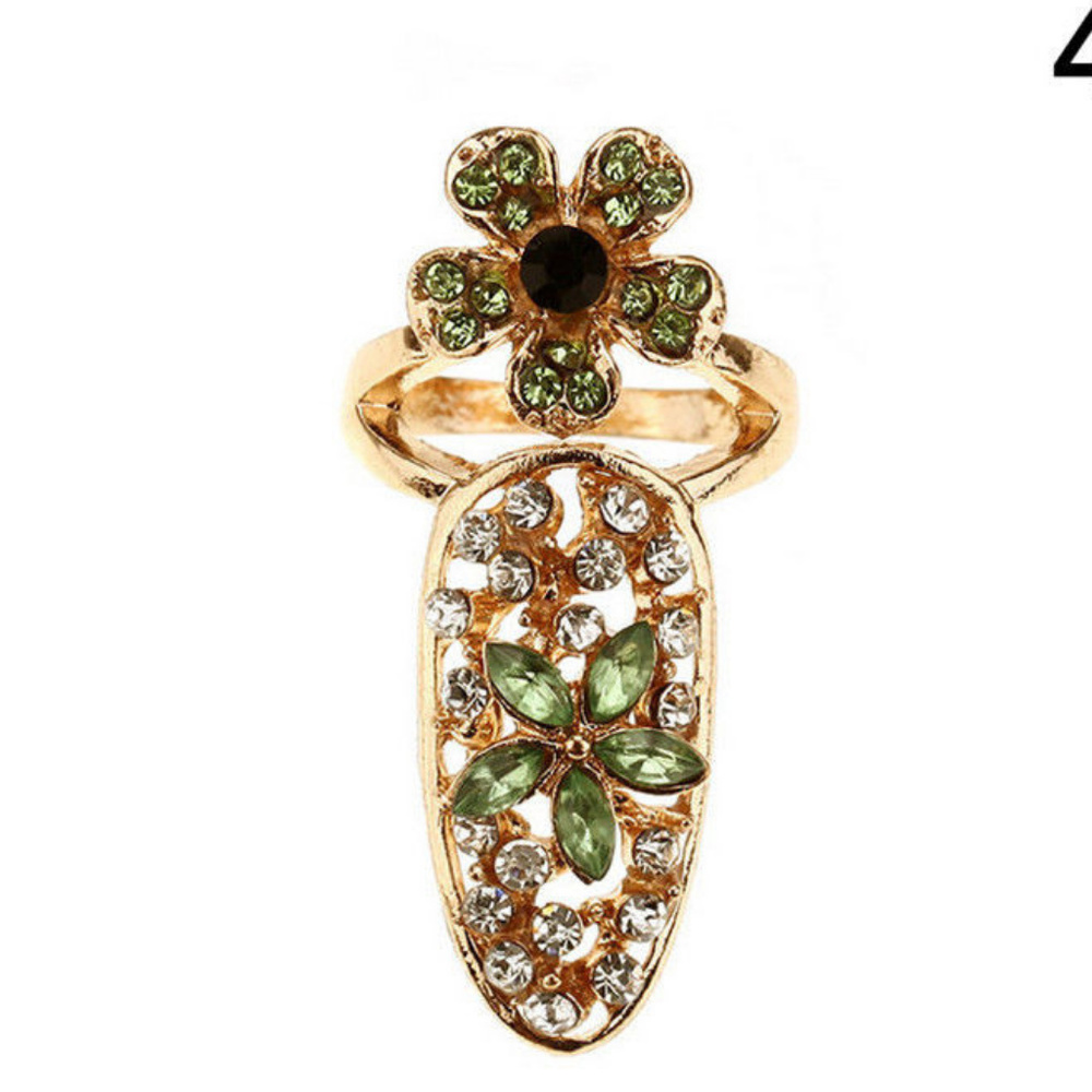 Green Flower Finger Nail Ring